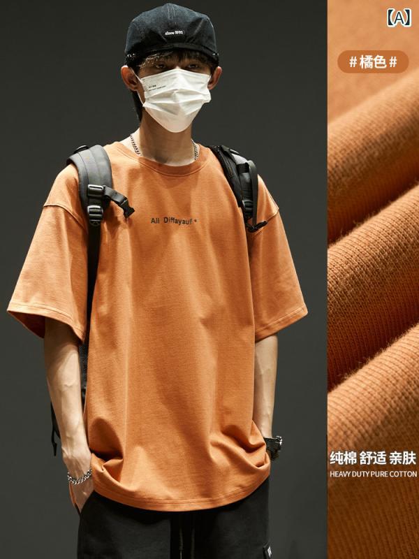 メンズ　ストリート　シャツ 半袖 Tシャツ メンズ アメリカン レトロ ヘビー ウイグル 綿 300 g TEE ゆったり シンプル