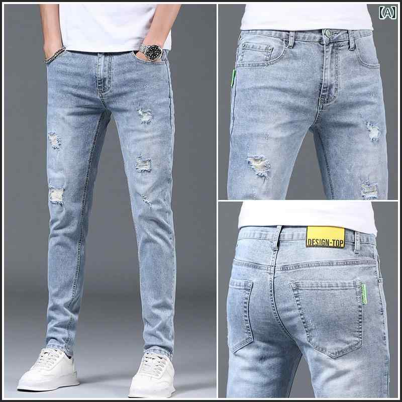 デニム　ジーンズ　レディース Jeanswest 破れ ジーンズ メンズ新 塘町 春秋 2025 ライト カラー スリム ストレート パンツ 夏