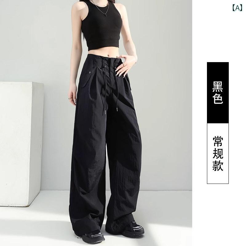 ワイド　カーゴ　パンツ　レディース 黒の パラシュート オーバー オール レディース 春夏 薄手 2025 カジュアル ゆったり アウトドア アメリカン ワイド レッグ スポーツ パンツ