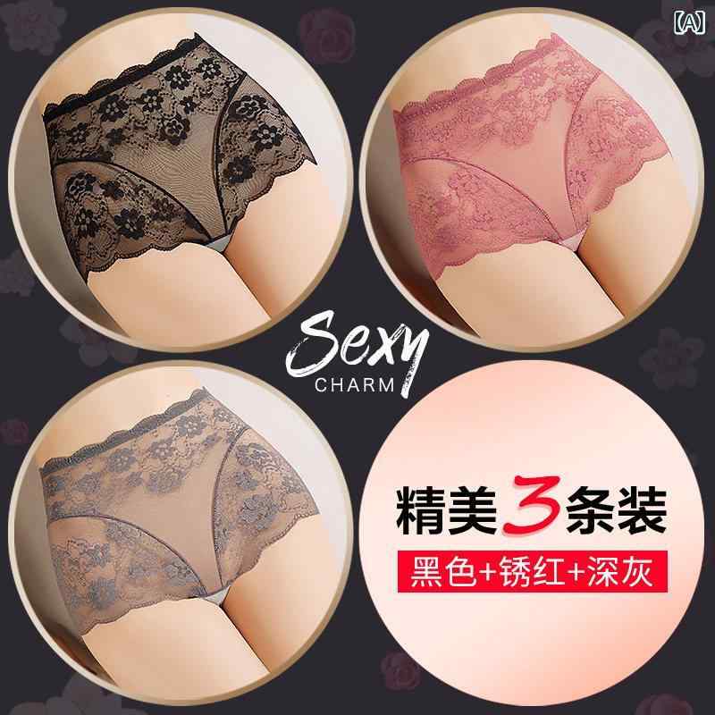 ブラ　レース　下着 の ミッドウエストの レースの 下着 女性用 綿 魅惑的 透明 シームレス 腹部 ヒップ リフト ボクサーショーツ 冷感 ショーツ