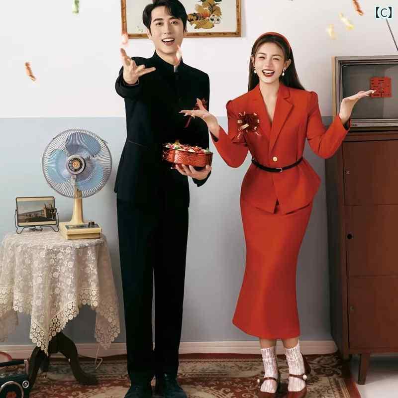 真っ赤お召しもの レディース 作業場 婚礼の儀お召しもの レトロ 瀬戸もの風 旅する 第八芸術 流行り物 花嫁御寮 乾盃 主題メロディ 赤 喜び事 好一対 ドレス-レディースファッション