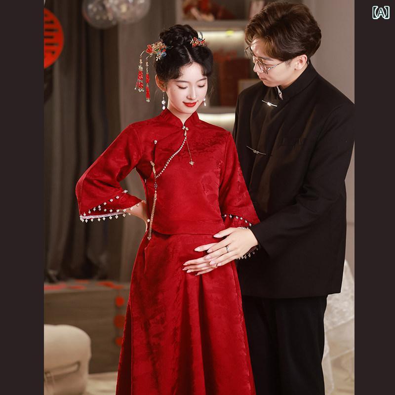 真っ赤お召しもの レディース 妊婦用 祝杯 お召しもの 花嫁御寮の 御芽出度お召しもの エンゲージメント スコート お上さん用 2025年 瀬戸もの風 気が大きい大きさ 赤 背広 太め 粍