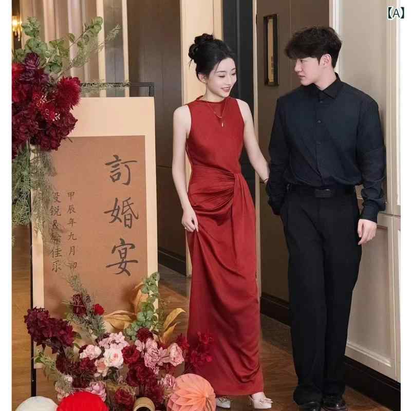真っ赤お召しもの レディース 瀬戸もの風 燕尾服 お召しもの レディース 花嫁御寮の 祝杯 ぶどう酒 赤いことの エンゲージメント 晩さん会 ノースリーブのの お召しものの 御芽出度 家の 外の 寄りあい