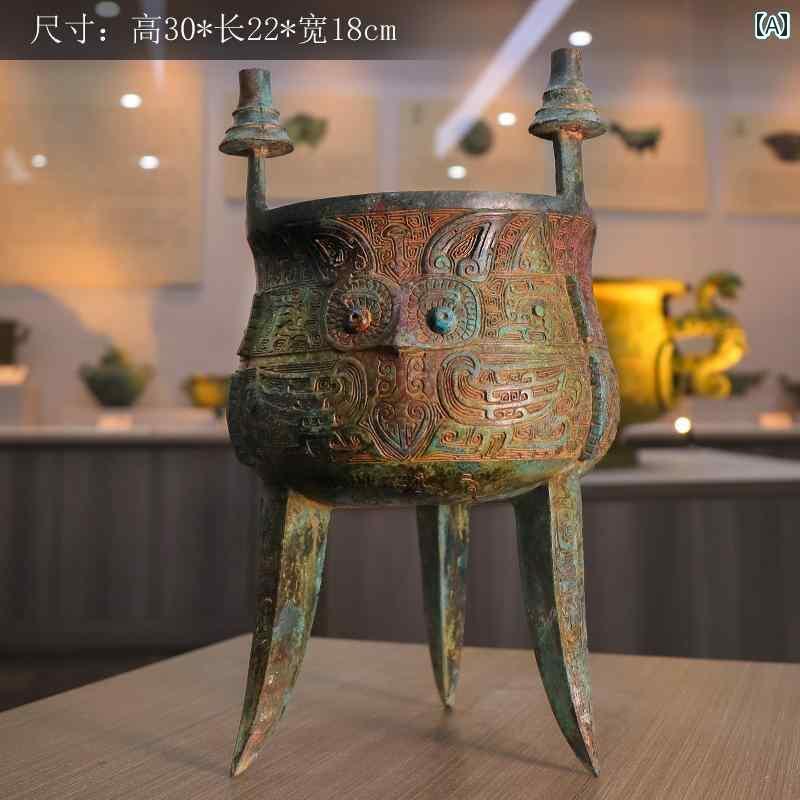 アンティーク　雑貨　DIY ブロンズ アンティーク 装飾品 レトロ ワイン 器具 殷 王朝の フクロウ 柄の スクエア ジャー コレクション 博物 館の レプリカ