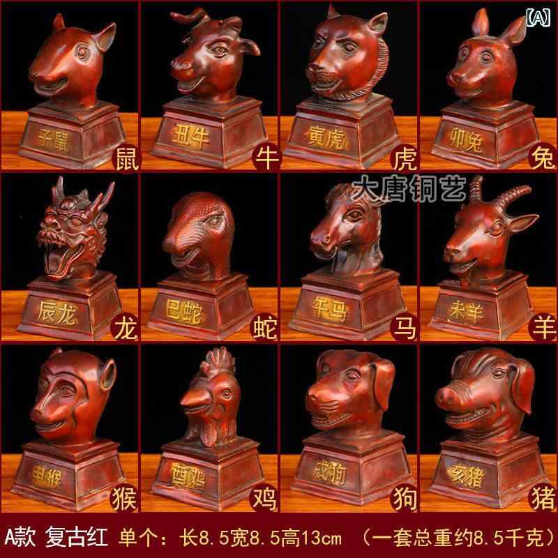 アンティーク　雑貨　DIY 円明 園 十二支 動物 頭 銅製 置物 龍 馬頭 羊 鼠 牛 猿 台座 国宝 12頭の