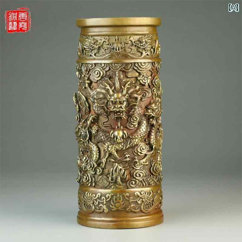 アンティーク　雑貨　飾り 銅製 龍 柱 飾り 家庭用 リビング ルーム 装飾 香 管 花瓶 真鍮 ロストワックス 法に よる 一体 鋳造｜サポートシェアグローバル