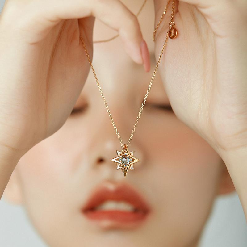 ペンダント ネックレス アクセサリー 星空の ブルートパーズネックレス シルバーメッキ シンプル レトロ ペンダント Saman製 ギフト