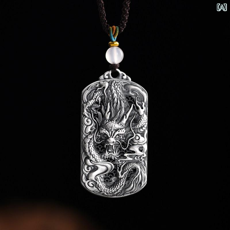 ペンダント ネックレス アクセサリー Luotai Old Silversmith 999 銀 干支 龍 ペンダント メンズ レトロ ナショナル スタイル ネックレス 蛇 年 ギフト