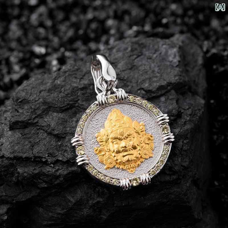 ペンダント ネックレス アクセサリー Shanguotang S925 スター リング シルバーネックレス 黄色 富の 神 転運珠 ペンダント エスニック レディース シルバージュエリー レトロ ラウンド プレート