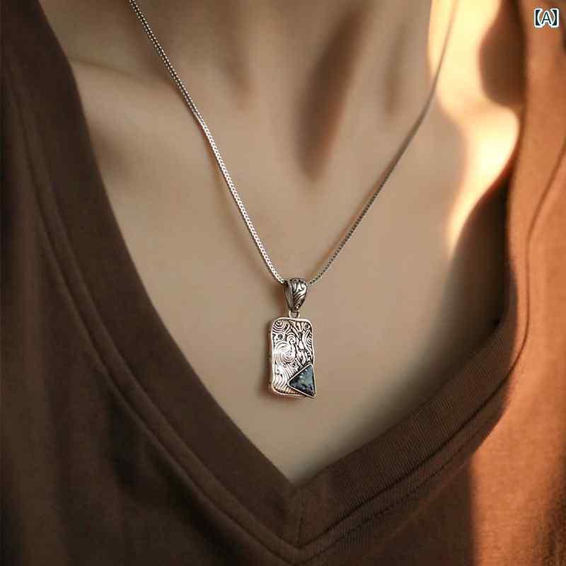 ペンダント ネックレス アクセサリー 925 シルバーペンダント カラフルな シェル チャイナ風 スクエア 古風 ネックレス 女性 レトロ エスニック 個性 軽い 高級 ジュエリー