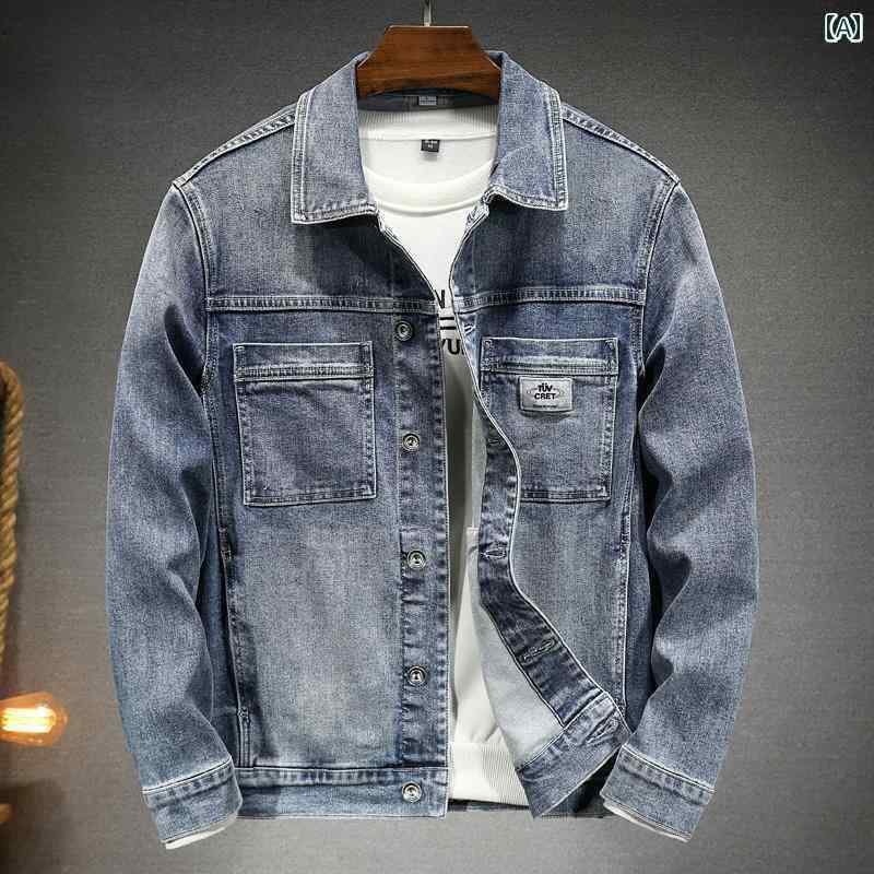 デニムジャケット　メンズ　シャツ 春秋 レトロ デニムジャケット メンズ 弾性 スリム ウォッシュ シンプル 無地 カジュアル ワークジャケット