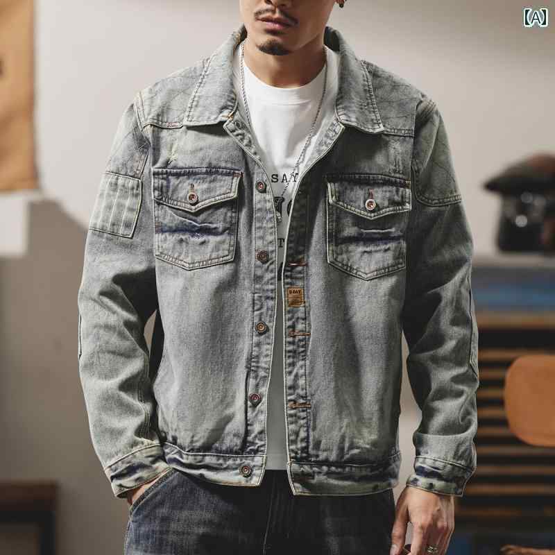 ジーンズ上衣 メンズ プルオーバー レトロ ウォッシュデニム 上衣 成人男性用 2024 細工物御召しもの 心地好い とっ始め ともし火 色つや アメリカン 甚だしい