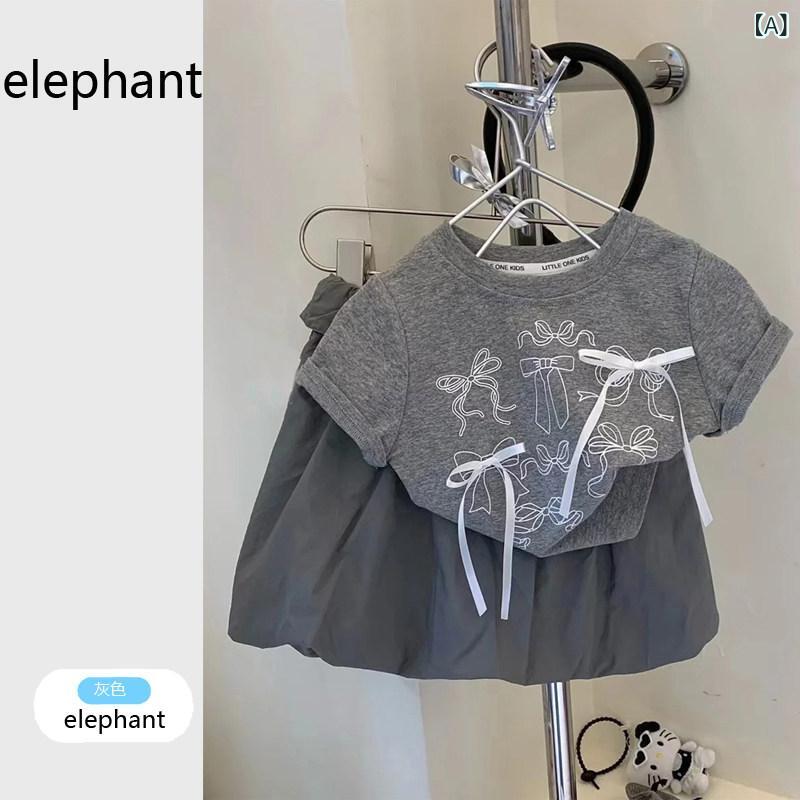 子供服　カジュアル　かわいい 韓国 子供服 子供用 トップス 夏服 2025年 女の子用 半袖 Tシャツ リボン 丸 首 おしゃれな スカート