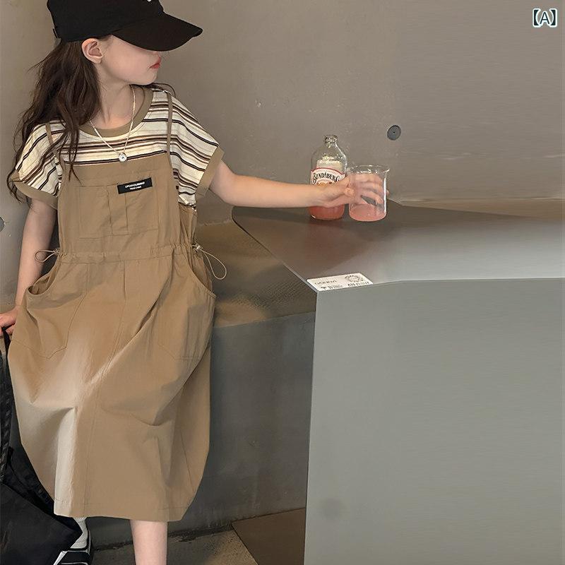 子供服　カジュアル　かわいい 女の子 スカート 夏 2025 オーバー オール 夏の ドレス スタイリッシュな 子供服 大きい 子供