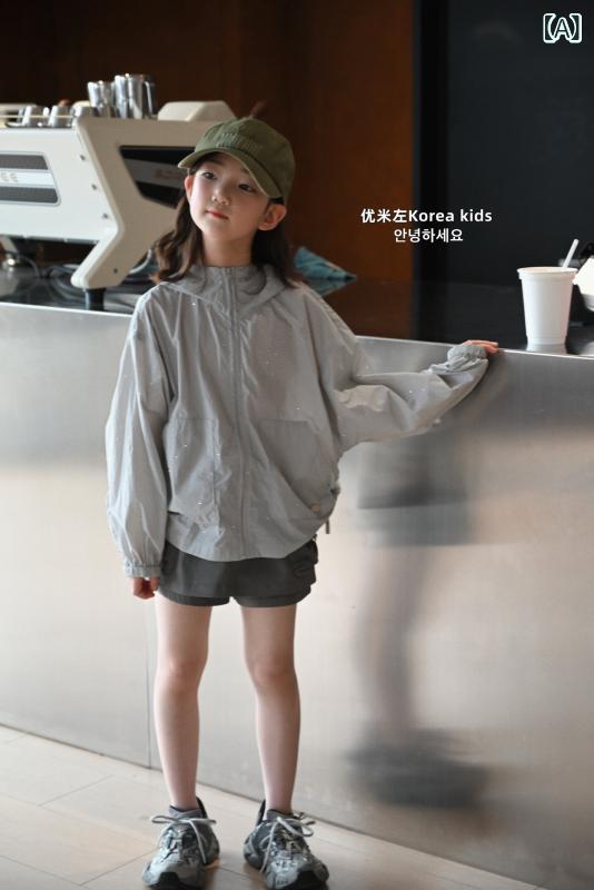 子供服　カジュアル　かわいい Youmizu 子供服 女の子 日焼け防止 服 2025新 スタイル 子供用 夏服 トップス ゆったり ラインストーン ジャケット