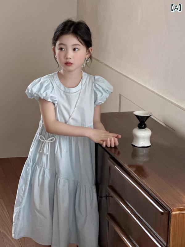 子供服　カジュアル　かわいい BORA 韓国 ガール ドレス パフスリーブ 2025夏 子供用 おしゃれ スカート プリンセス