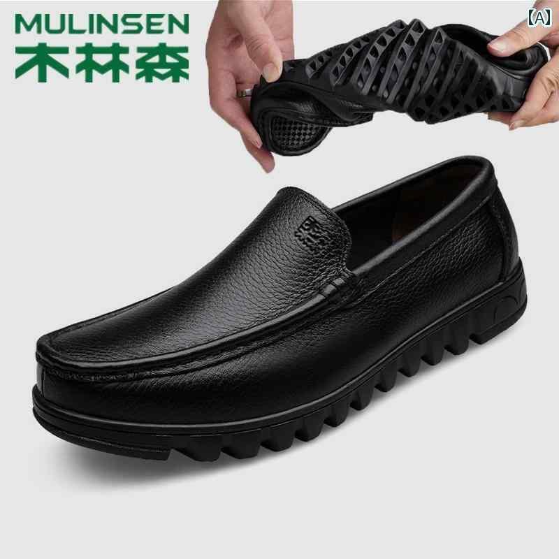 ビジネス 革靴 シューズメンズ Mulen メンズシューズ 春 ビジネス カジュアル シューズ 革 靴 ソフトレザー ソフト ソール ゆったり ダッド 通気性 大きいサイズ 4748