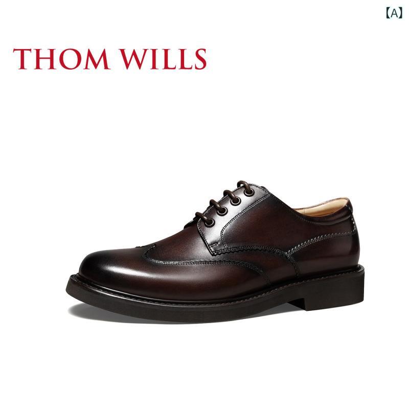 ビジネス 革靴 シューズメンズ ThomWills メンズ ビジネス フォーマル ブラウン レザーシューズ メンズシューズ 英国製 ラウンド ヘッド ウェディング 新郎 ダービー シューズ|サポートシェアグローバル