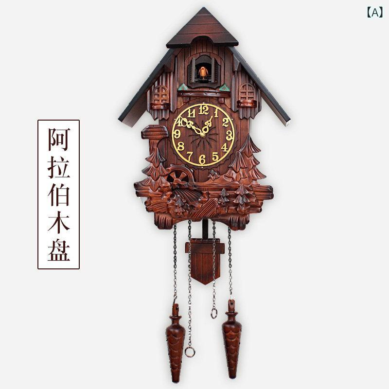 壁掛け 時計 おしゃれ 無垢材 彫刻 カッコウ 壁掛け 時計 子供 部屋 リビング ルーム 音楽 時針 スイング｜サポートシェアグローバル