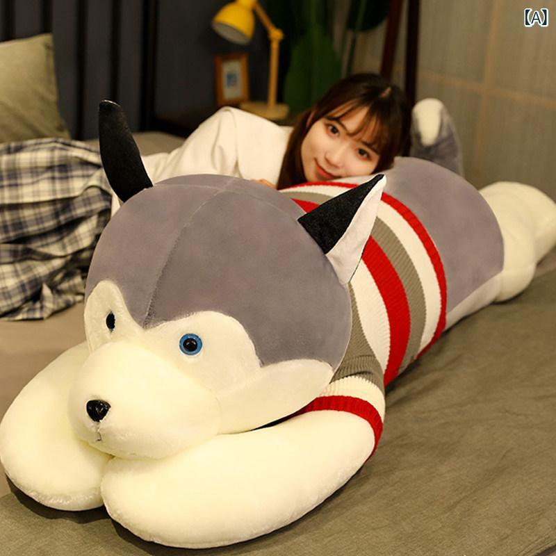 犬　ぬいぐるみ　おもちゃ ハスキーの ぬいぐるみ 寝 枕 ラグドール 女性用 かわいい 人形 ベッドに 横たわる 犬 男の子用 ギフト