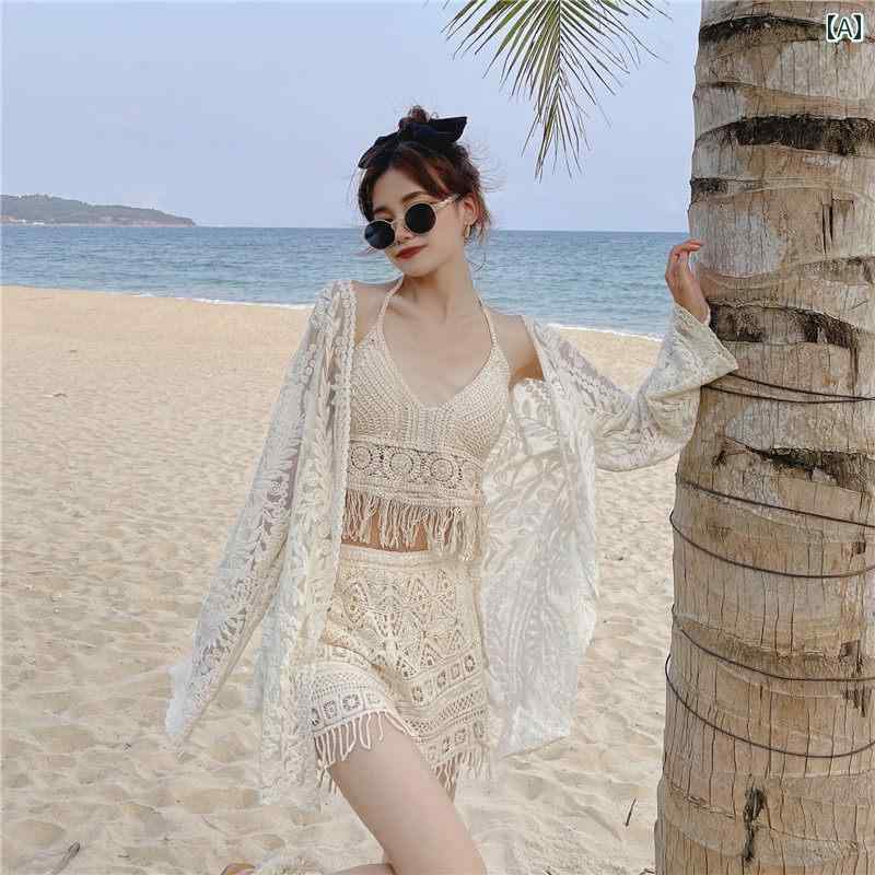 ビキニ　水着　レディース ミス ライスフラワー 温泉 水着 レディース ニット セクシー ビキニ スプリット スリム 体型 カバー お腹 3点 セット