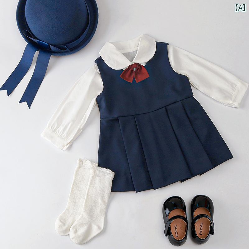 女の子用　ドレス　トップス 女の子 ドレス aライン スカート コットン スプリング JK 制服 長袖と 半袖の 複数の 選択肢 37歳の 女の子に 適しています