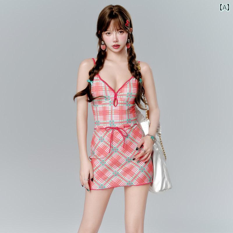 ビキニ　水着　レディース ナザ 同じ 水着 女性 2025 ホット ワンピース カバー アップ 魅惑的の 休暇 ピンクの チェック 柄 ビキニ