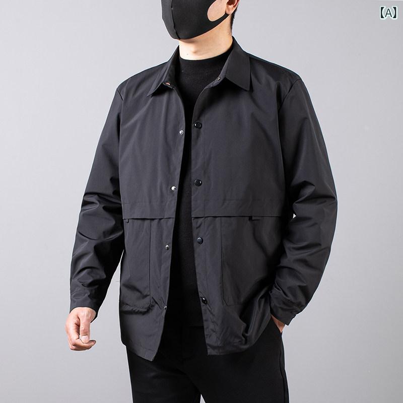 アウター　ジャケット　メンズ 春の新 着 大きいサイズメンズ シャツ カラー 薄手 コート ゆったり カジュアル 太め ジャケット プラス ウィンドブレーカー