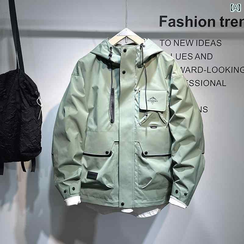 アウター　ジャケット　メンズ マウンテン 男性用 屋外 防水 ジャケット 2024 春のでの 作業着 フード付き