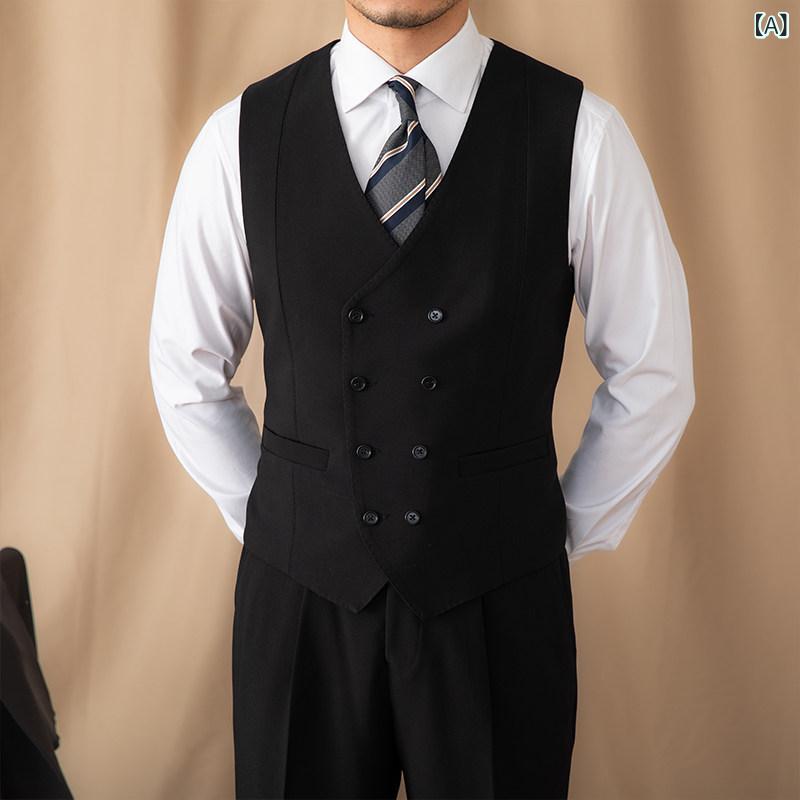 スーツ　ベスト　メンズ ミスター ルーサン小 ブルジョワジー 紳士 スリム ブラック スーツ ベスト パーティー 結婚式 レトロ ノースリーブ チョッキ 男性用