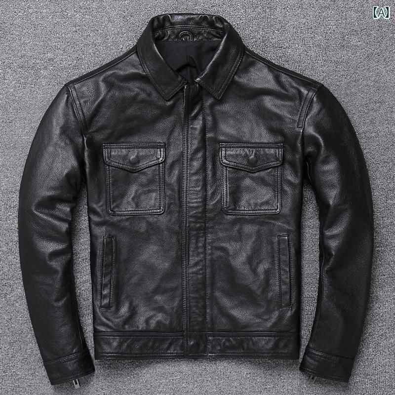 レザー　ジャケット　おしゃれ アミ カーキ トップ レイヤー 牛革 ジャケット 革 ヴィンテージ レザージャケット メンズショート スリム モーター サイクル