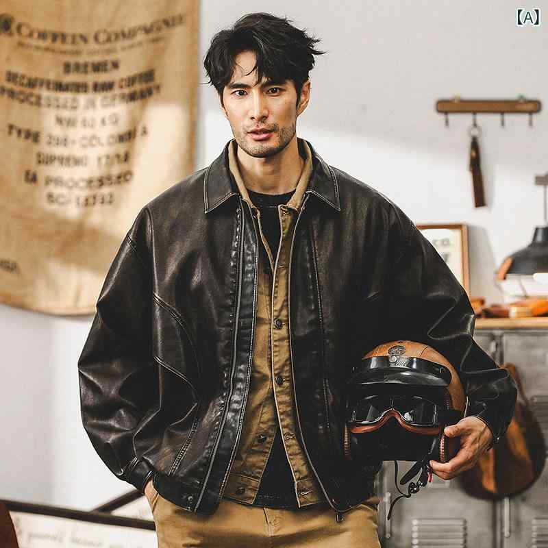 レザー ジャケット おしゃれ アメリカン レトロ ウェイストランド スタイル ソフトレザー ジャケット メンズ 秋 タフ オートバイ ワークジャケット 男性