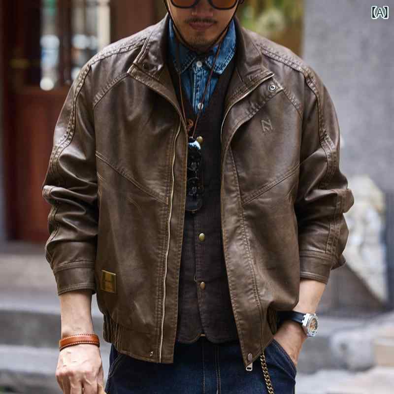 レザー ジャケット おしゃれ グリーン ディア アメリカン レトロ ハイエンド ディストレス ト PU レザージャケット 男性用 秋 オートバイ|サポートシェアグローバル
