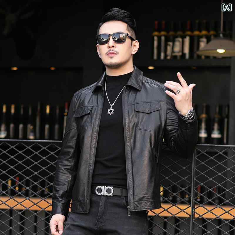 レザー ジャケット おしゃれ 春の Haining 革 ジャケット メンズ ワックス ゴート レザージャケット 韓国 スリム バイク 服 ショート コート