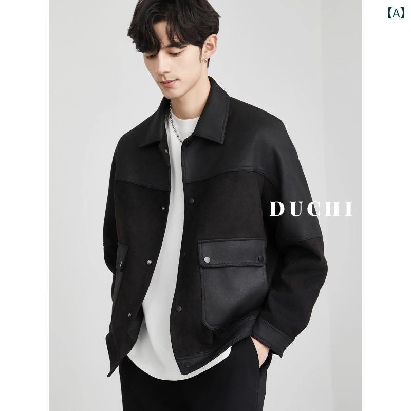 レザー ジャケット おしゃれ Duchi DUCHI 高級 PU ステッチ イミテーション スエード ジャケット メンズ 春秋 韓国 作業着