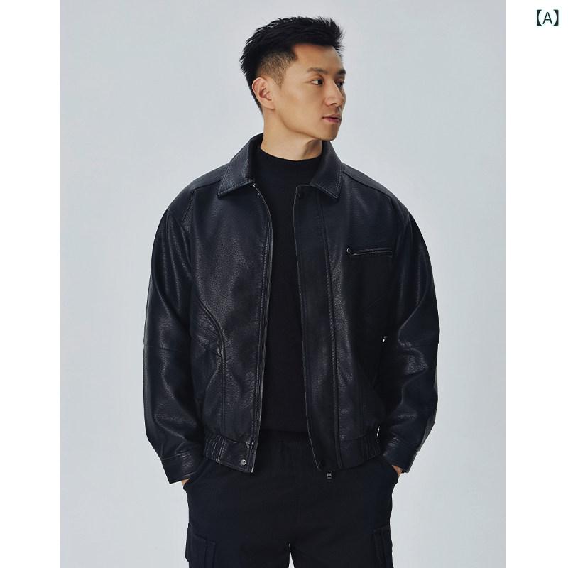 レザー　ジャケット　カジュアル APEZ 秋 高級 アメリカン レトロ PU バイク レザー ジャケット メンズ マイ ラール ブラウン