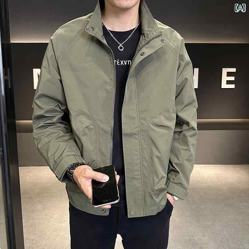 レザー　ジャケット　カジュアル Lilang スタンドカラー ワークウェア フライト ジャケット メンズ 春秋 薄手 アメカジ 秋冬 裏起毛