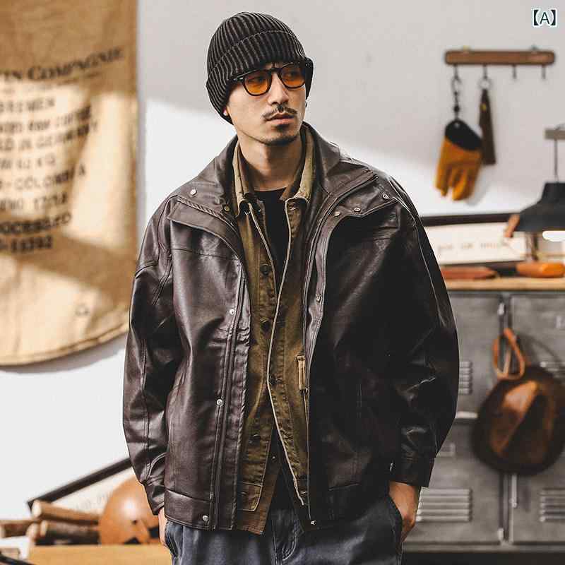 レザー　ジャケット　カジュアル メイラード クラシック レトロ ソフトレザー ジャケット メンズ 秋 アメリカン ファッション オートバイ ウェア Pu レザーワーク