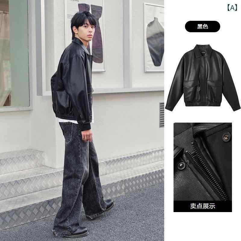 レザー　ジャケット　カジュアル gxgjeans メンズ ブラック PU レザー ファッション モーター サイクル ジャケット 25 春