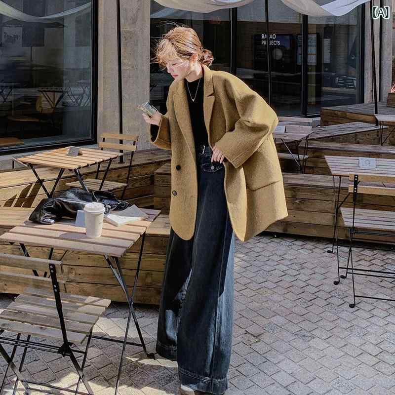 カーキ　コート　レディース カーキ色の カシミヤコート 女性用 2025秋冬 ハイエンドな ゆったり 両面 スーツ ジャケット
