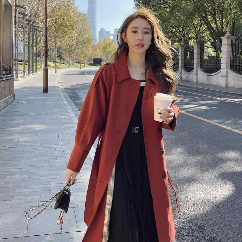 カーキ　コート　レディース 軽くて 成熟 した 赤い ウィンドブレーカージャケット 女性用 春秋 2025 ミディアムと ロングの 英国 風のの ホット コート