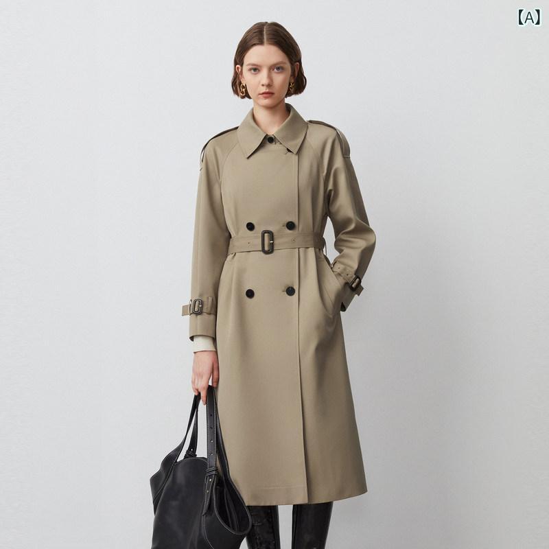 カーキ　コート　レディース Lanzi Wool Basic Wardrobe レトロ ミドル 丈 トレンチコート フレンチコート レディース 2024秋冬