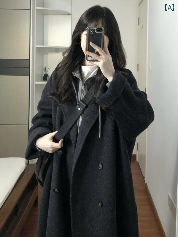 カーキ コート レディース 女性用 ブラック ウール コート 2024 冬 S サイズ Mと ロング 高級 韓国