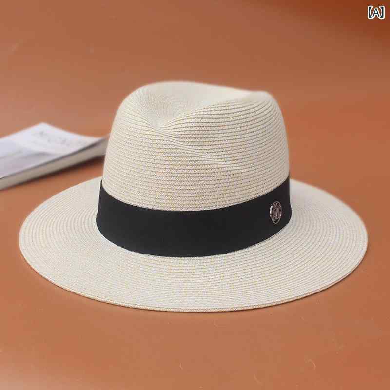 麦わら帽子　レディース　かわいい の フランス M 規格 麦わら 帽子 女性用 夏用 つば 広 休暇 旅行用 日よけ 平らな