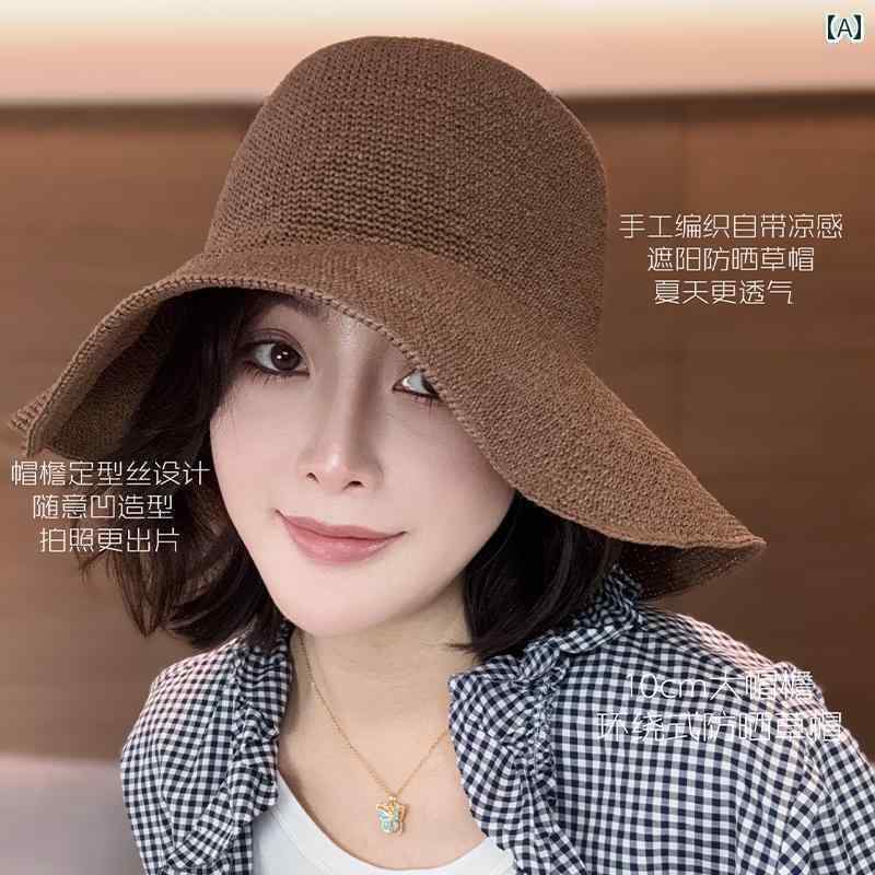 帽子　麦わら　レディース 麦わら 帽子 レディース サンハット 2025 漁師 帽 日焼け防止 大きめ 頭囲 かぎ 針 編み 夏 ドーム型 休暇