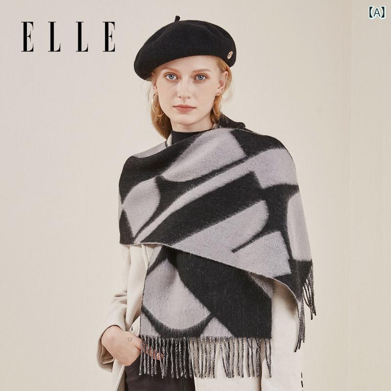 スカーフ　おしゃれ レディース ELLE 100 羊毛 マフラー レディース 秋冬 アウトドア 暖かい ファッション ギフト ボックス 両面 ショール