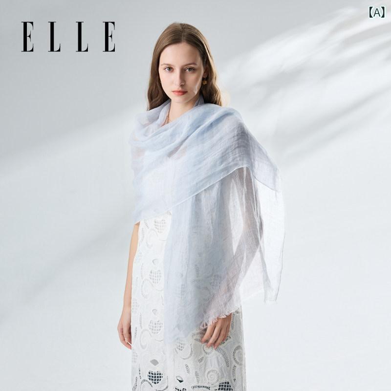 スカーフ　おしゃれ レディース 母の 日 ギフト ELLE 100 リネン シルクスカーフ レディース 春夏 ファッション アウター エレガント スカーフ ネック