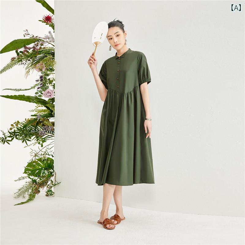 シャツワンピース レディース ジョルダーノの チャイナ風 スカートの 女性は 不規則な 継ぎ 合わせの 小さい 襟の パフスリーブの ドレス 18464606｜サポートシェアグローバル