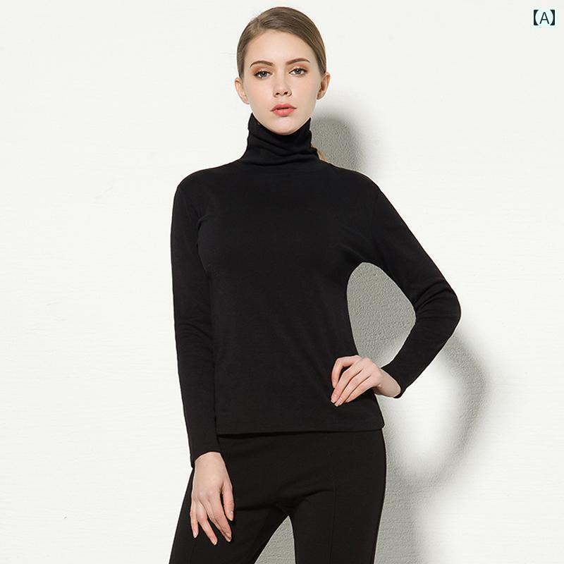 レディース ハイネック タートルネック Meiyue コットン タートルネック レイヤリング シャツ レディース アンゴラ レッド 長袖 無地 スリム 薄手 Tシャツ トップス