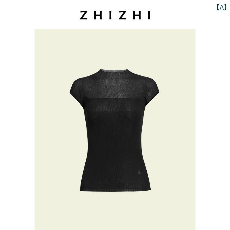 レディース ハイネック タートルネック Zhizhi ZHIZHI Nanhaizi ハーフ ハイネック小 袖 セーター レディース 2025 夏 ライト ブルー トップス｜サポートシェアグローバル